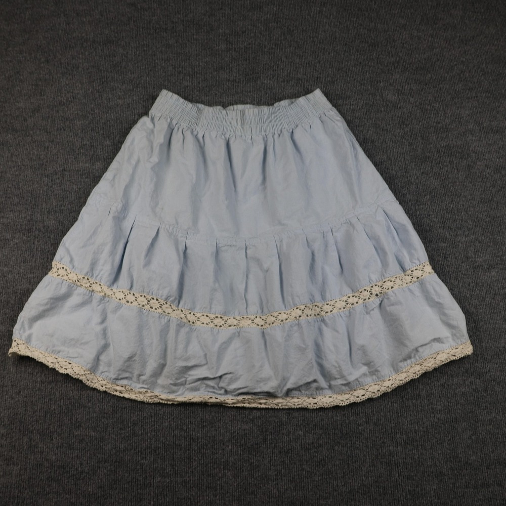 62 East Skirt Womens Large Light Blue Cotton Lace Trim‎ Tiered Ruffle Boho